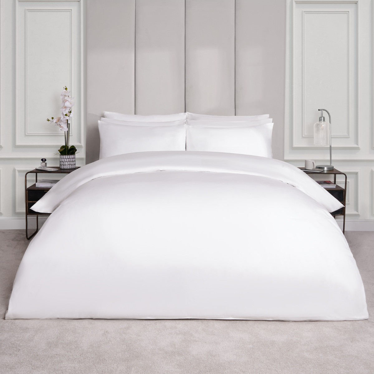 OHS Luxe 400 Thread Count 100% Cotton Sateen Duvet Set, White - King>