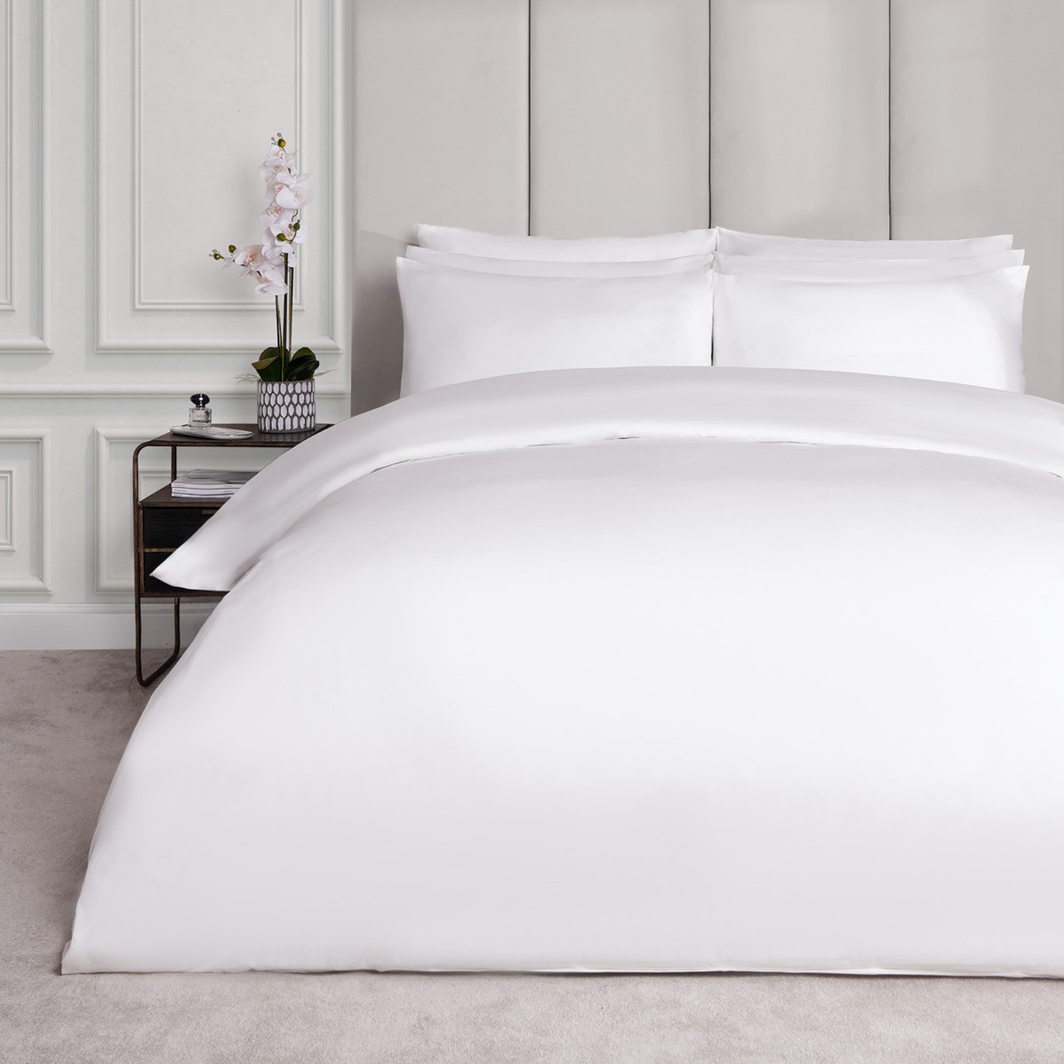 OHS Luxe 400 Thread Count 100% Cotton Sateen Duvet Set, White - King>