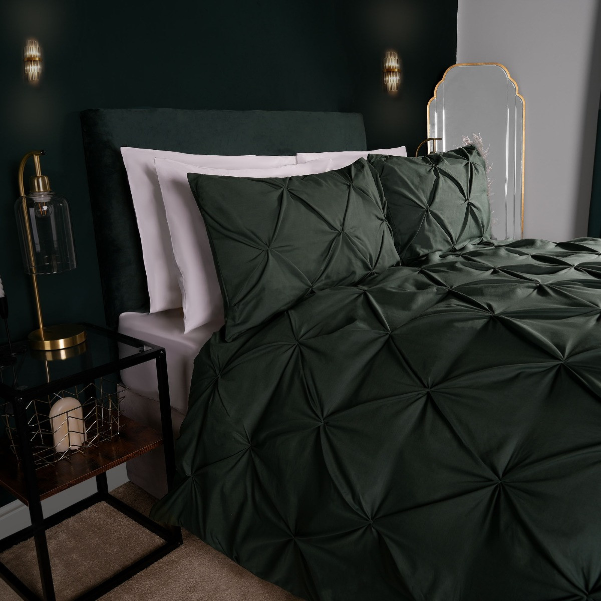 OHS Pintuck Pleat Duvet Set, Forest Green - King>