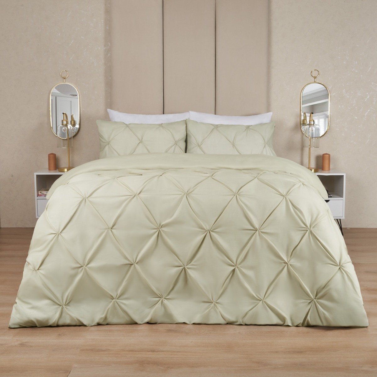 OHS Diamond Pintuck Pinch Pleat Duvet Cover Set - Sage>