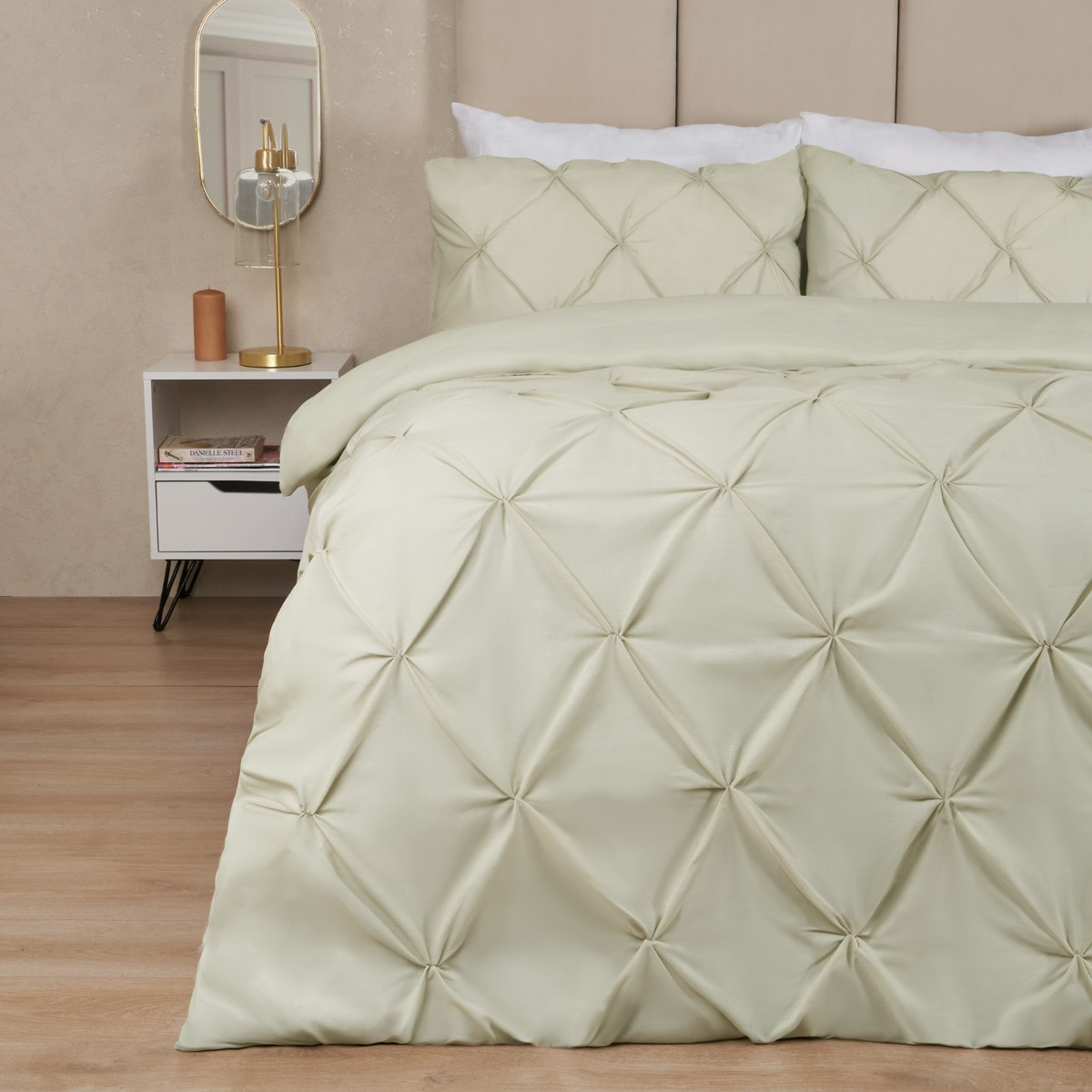 OHS Diamond Pintuck Pinch Pleat Duvet Cover Set - Sage>