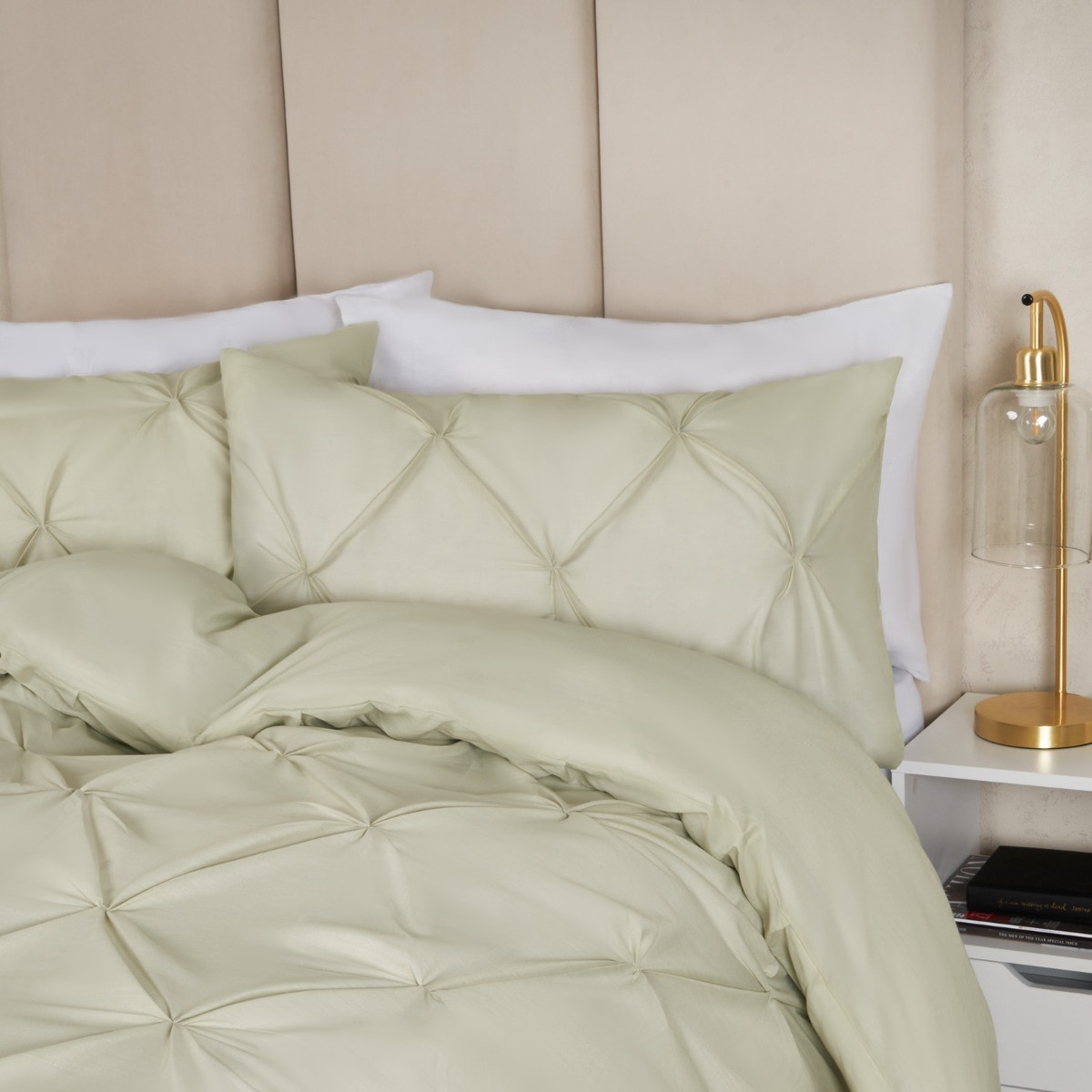 OHS Diamond Pintuck Pinch Pleat Duvet Cover Set - Sage>