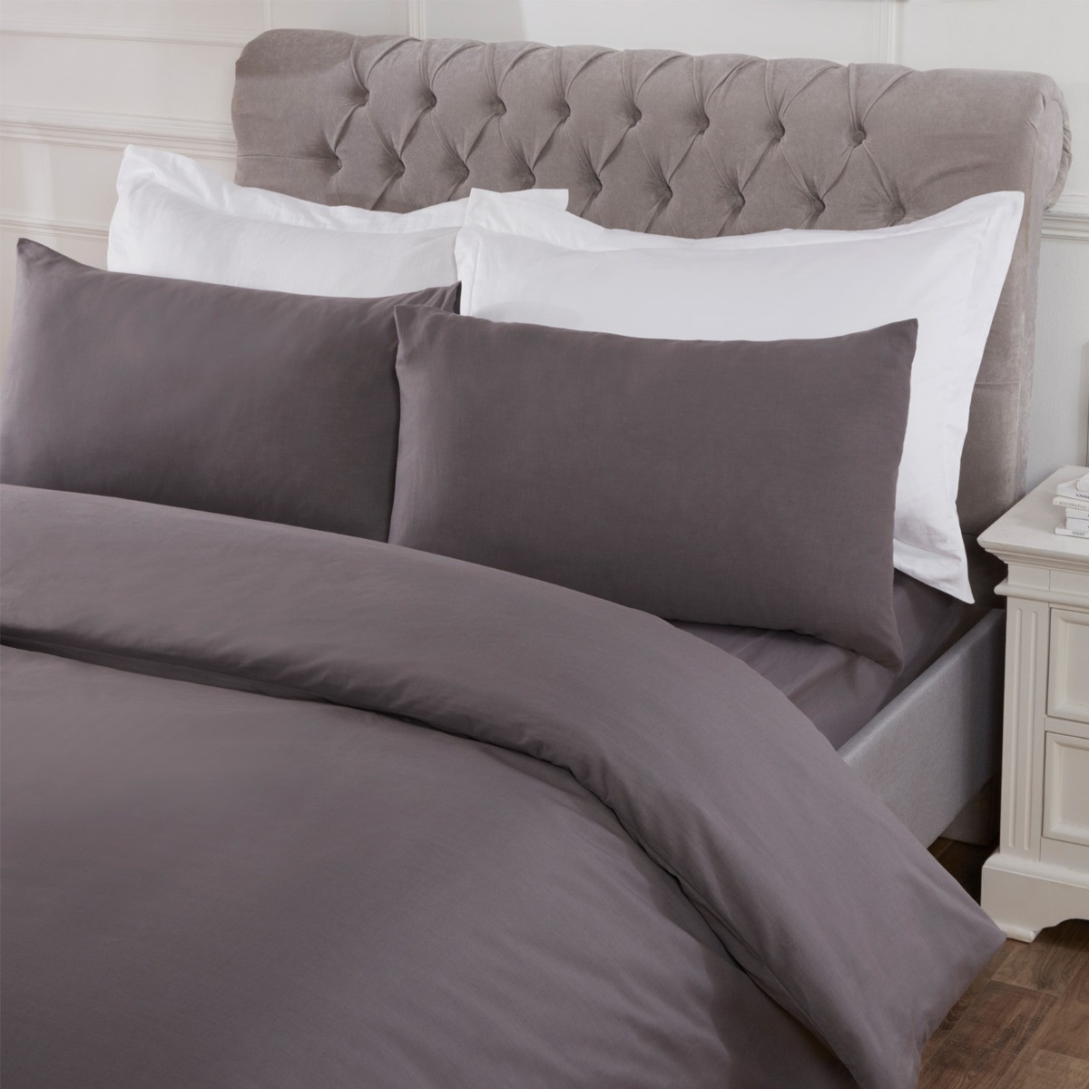Highams Easy Care Polycotton Duvet Cover Set - Charcoal Grey>