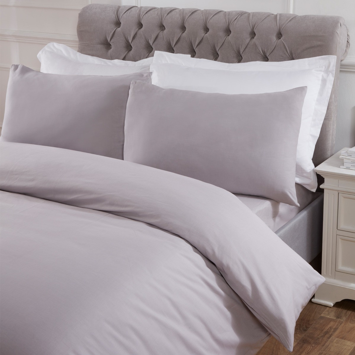 OHS Easy Care Polycotton Duvet Cover Set, Silver Grey - King>