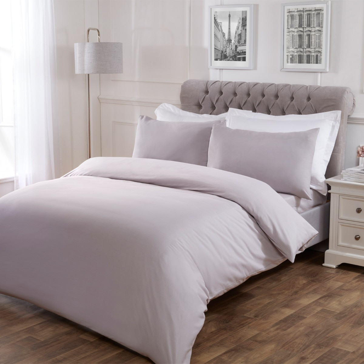 OHS Easy Care Polycotton Duvet Cover Set, Silver Grey - King>
