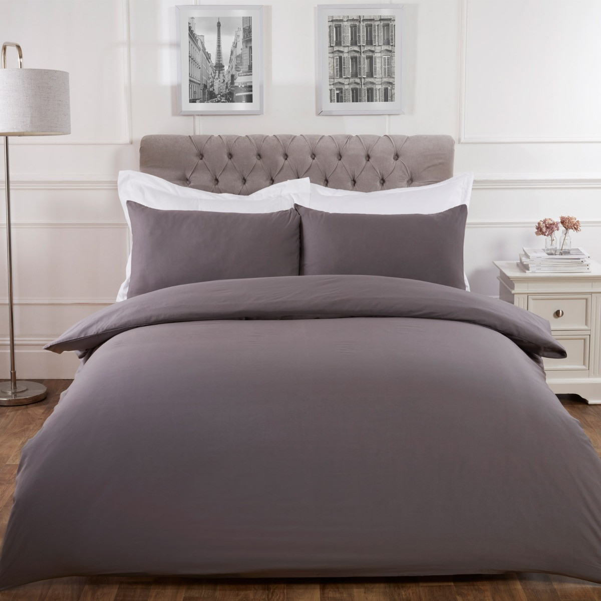 Highams Easy Care Polycotton Duvet Cover Set - Charcoal Grey>