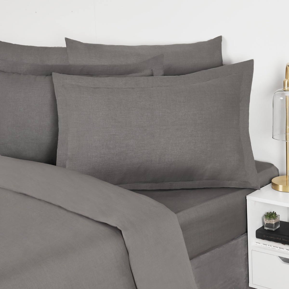 OHS 2 Pack Polycotton Oxford Pillowcases - Charcoal>