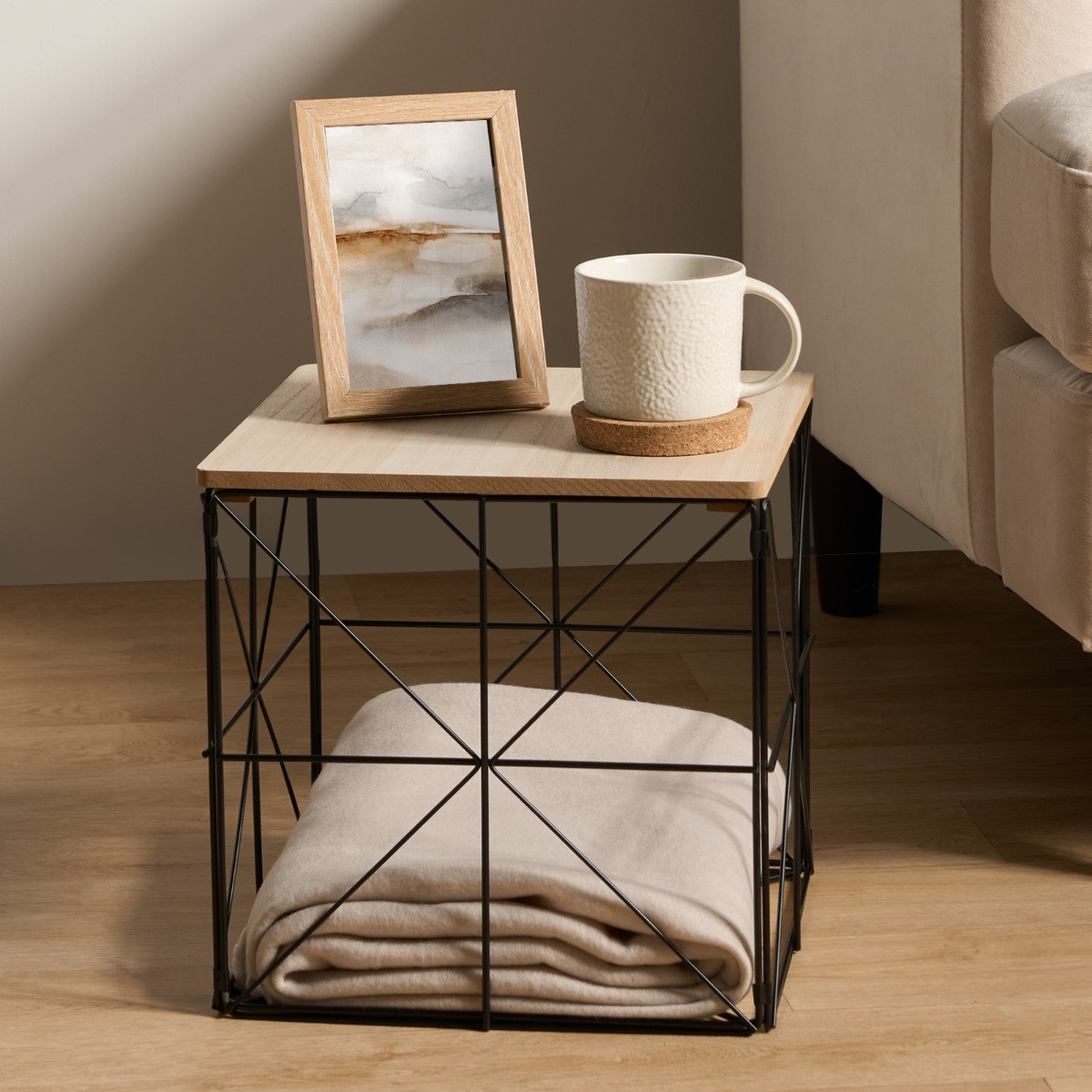 OHS Manhattan Storage Basket Side Table - Natural Wood>