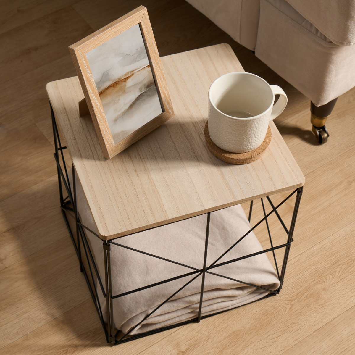 OHS Manhattan Storage Basket Side Table - Natural Wood>