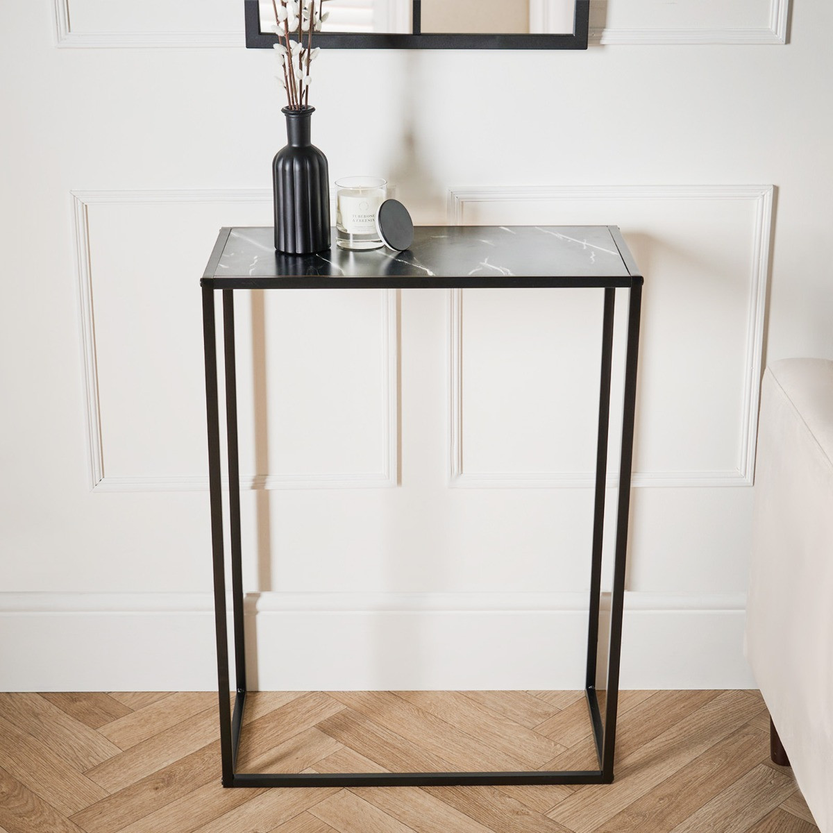 OHS Manhattan Marble Effect Rectangle Console Table - Black>