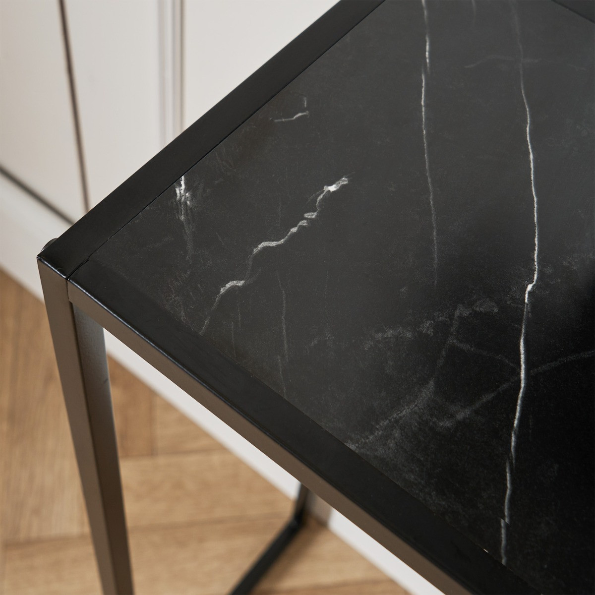 OHS Manhattan Marble Effect Rectangle Console Table - Black>