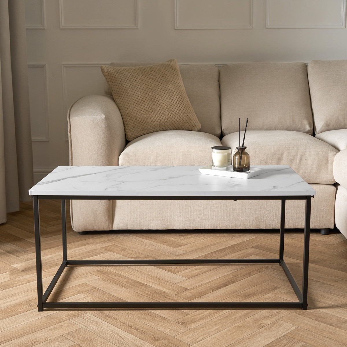 OHS Manhattan Marble Effect Rectangle Coffee Table - Black/White>