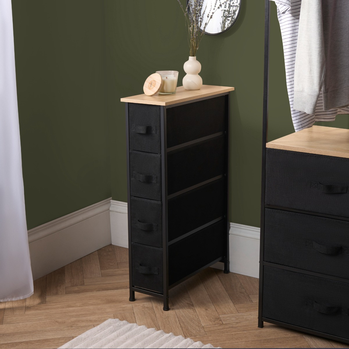 OHS Brooklyn 4 Drawer Narrow Fabric Cabinet - Black>