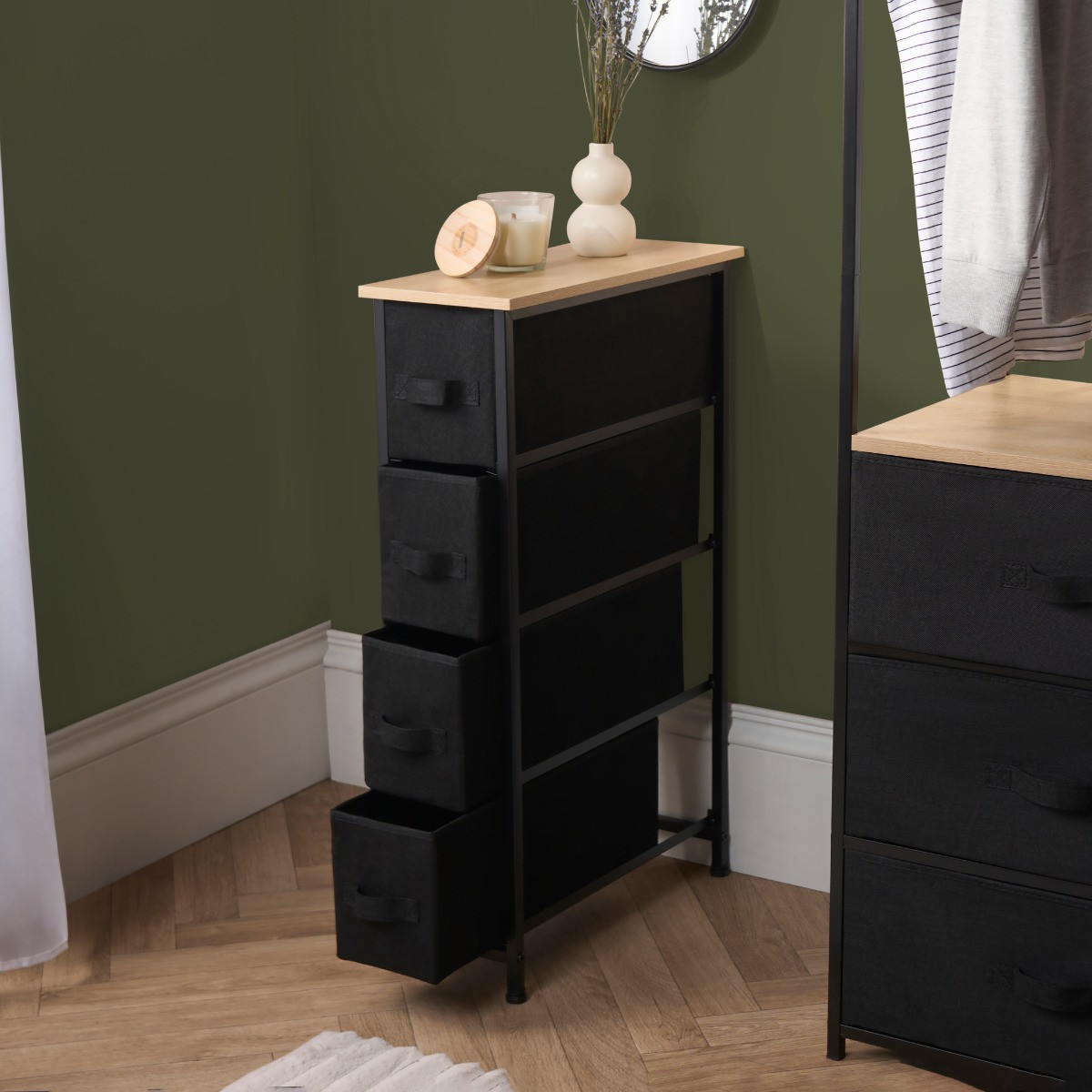 OHS Brooklyn 4 Drawer Narrow Fabric Cabinet - Black>