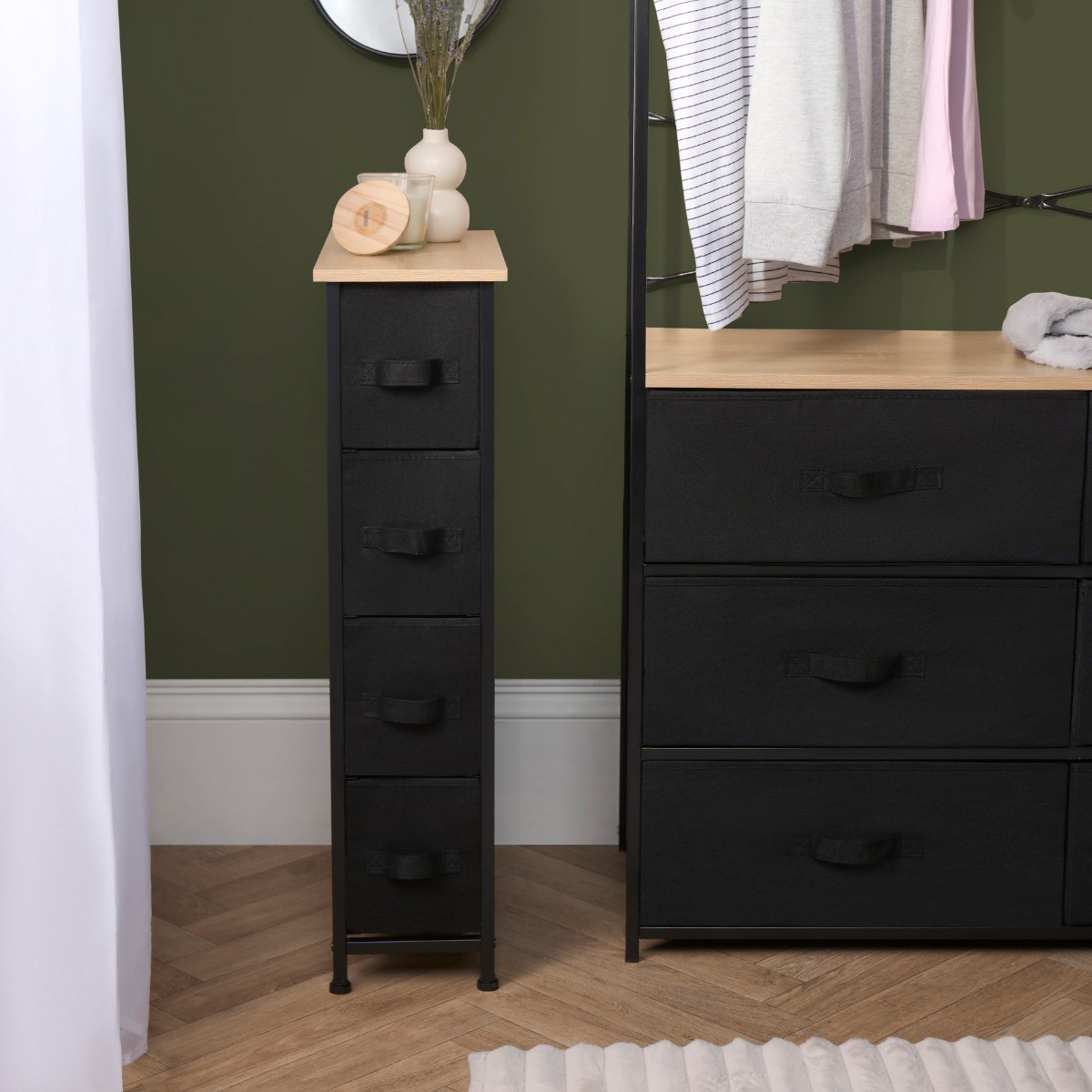 OHS Brooklyn 4 Drawer Narrow Fabric Cabinet - Black>