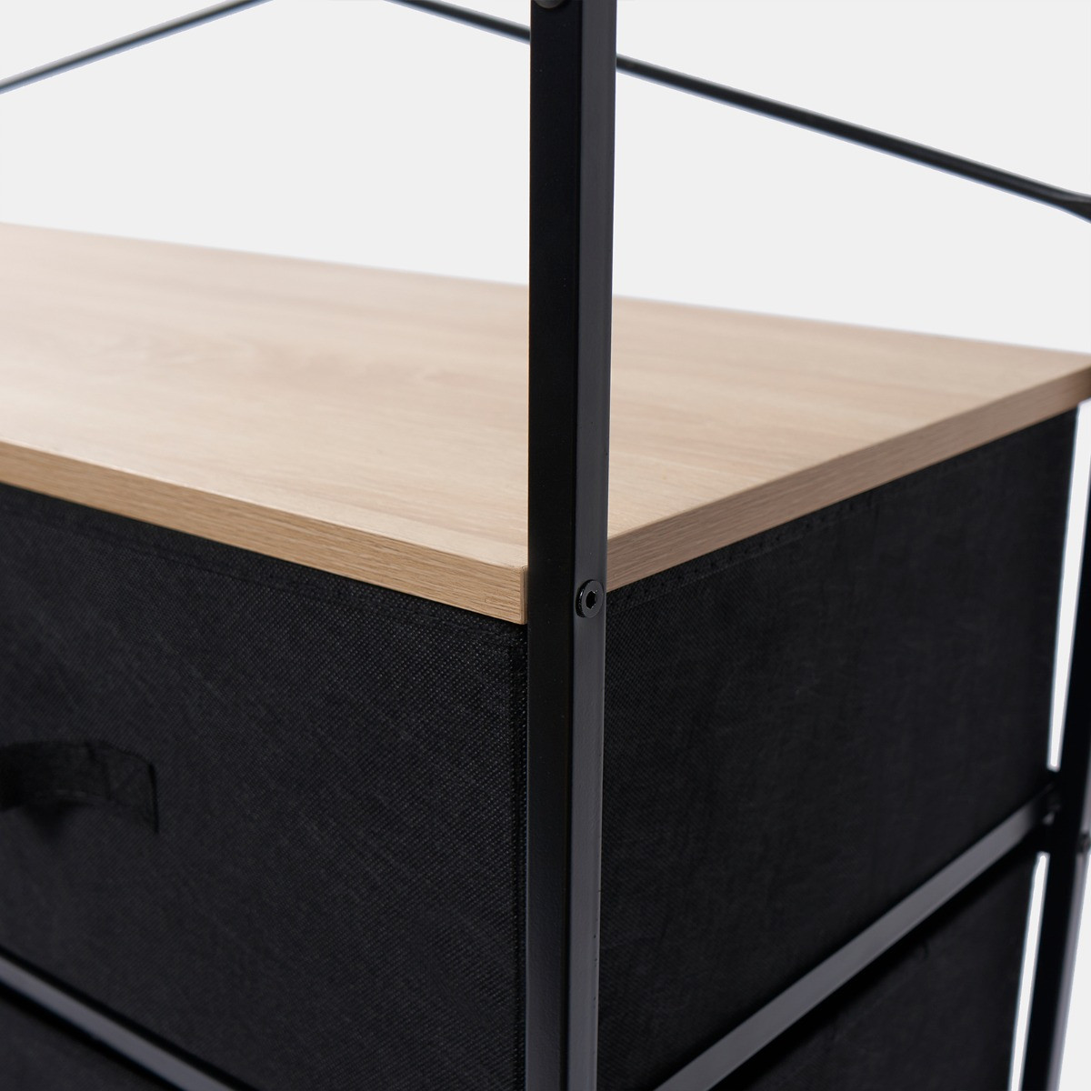 OHS Brooklyn 6 Drawer Fabric Cabinet with Hanging Rail - Black>