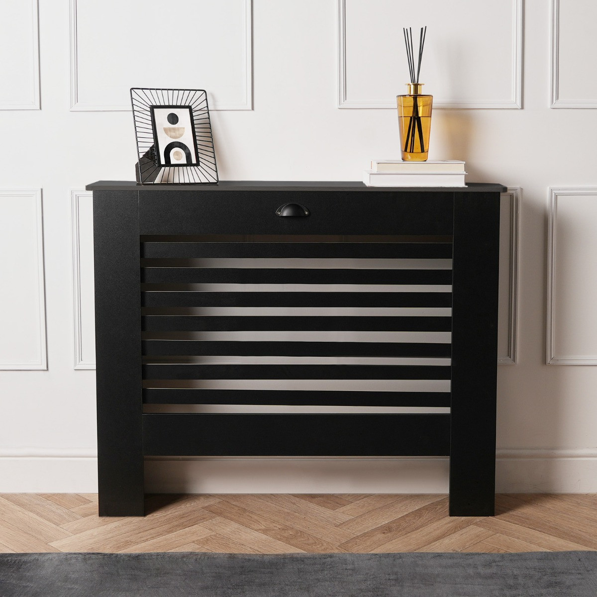 OHS Wooden Slats Radiator Cover, Black - Medium