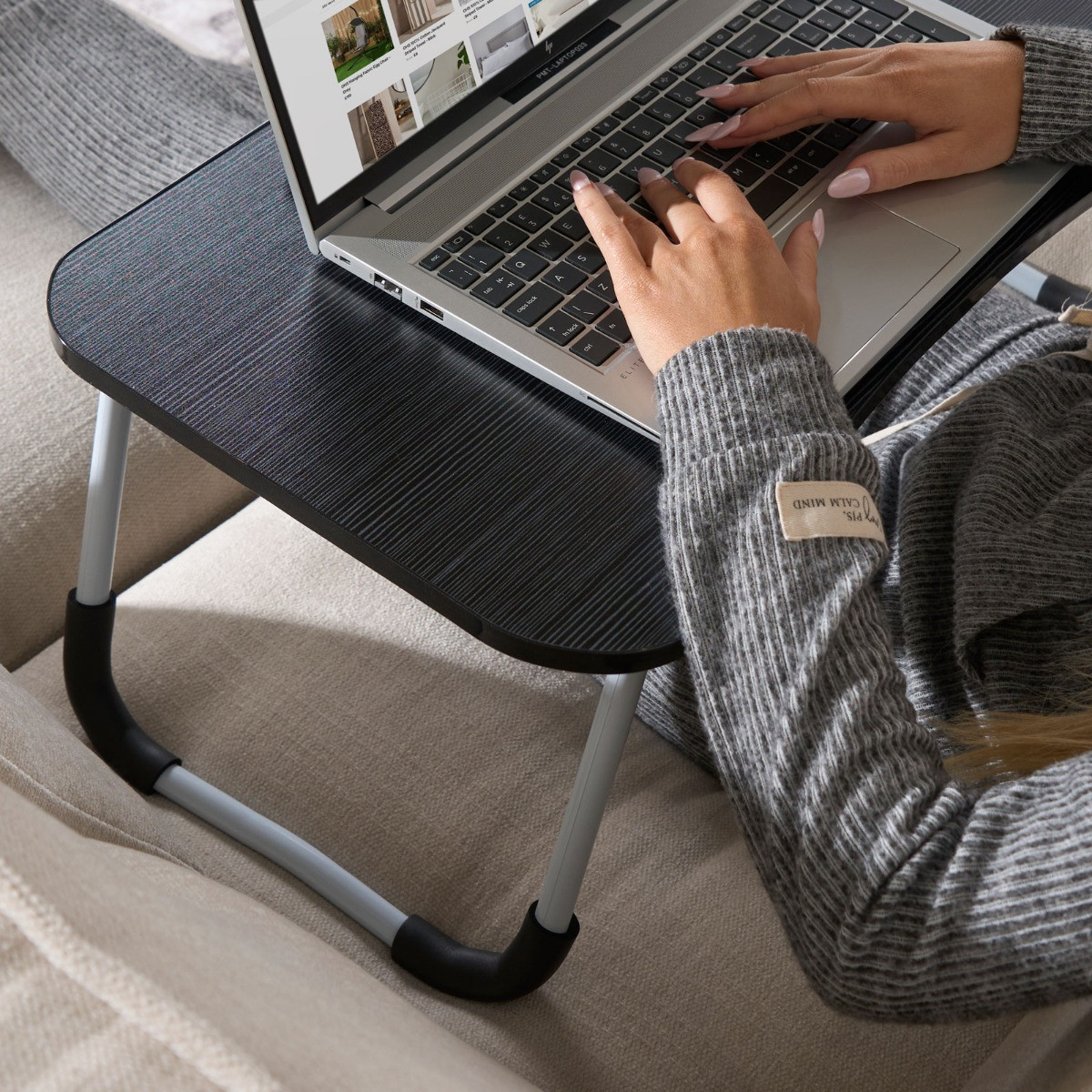 OHS Foldable Laptop Tray Table - Black>