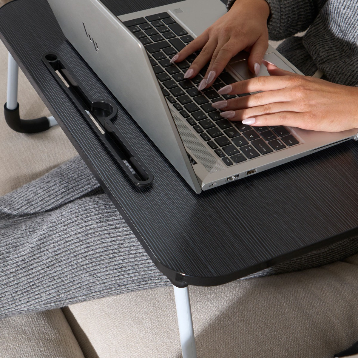 OHS Foldable Laptop Tray Table - Black>