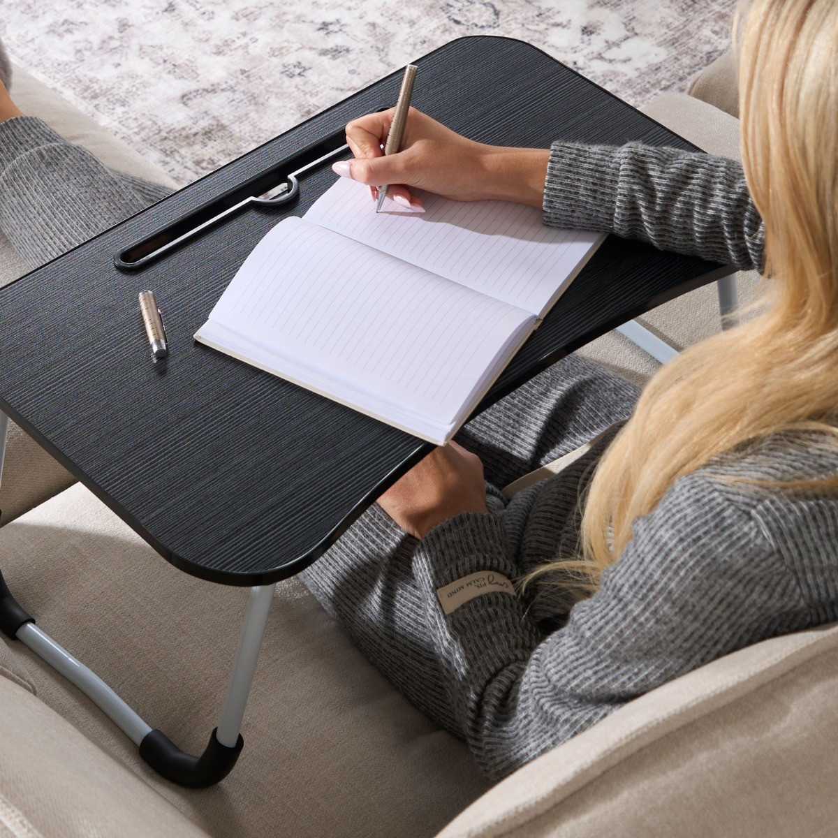 OHS Foldable Laptop Tray Table - Black>