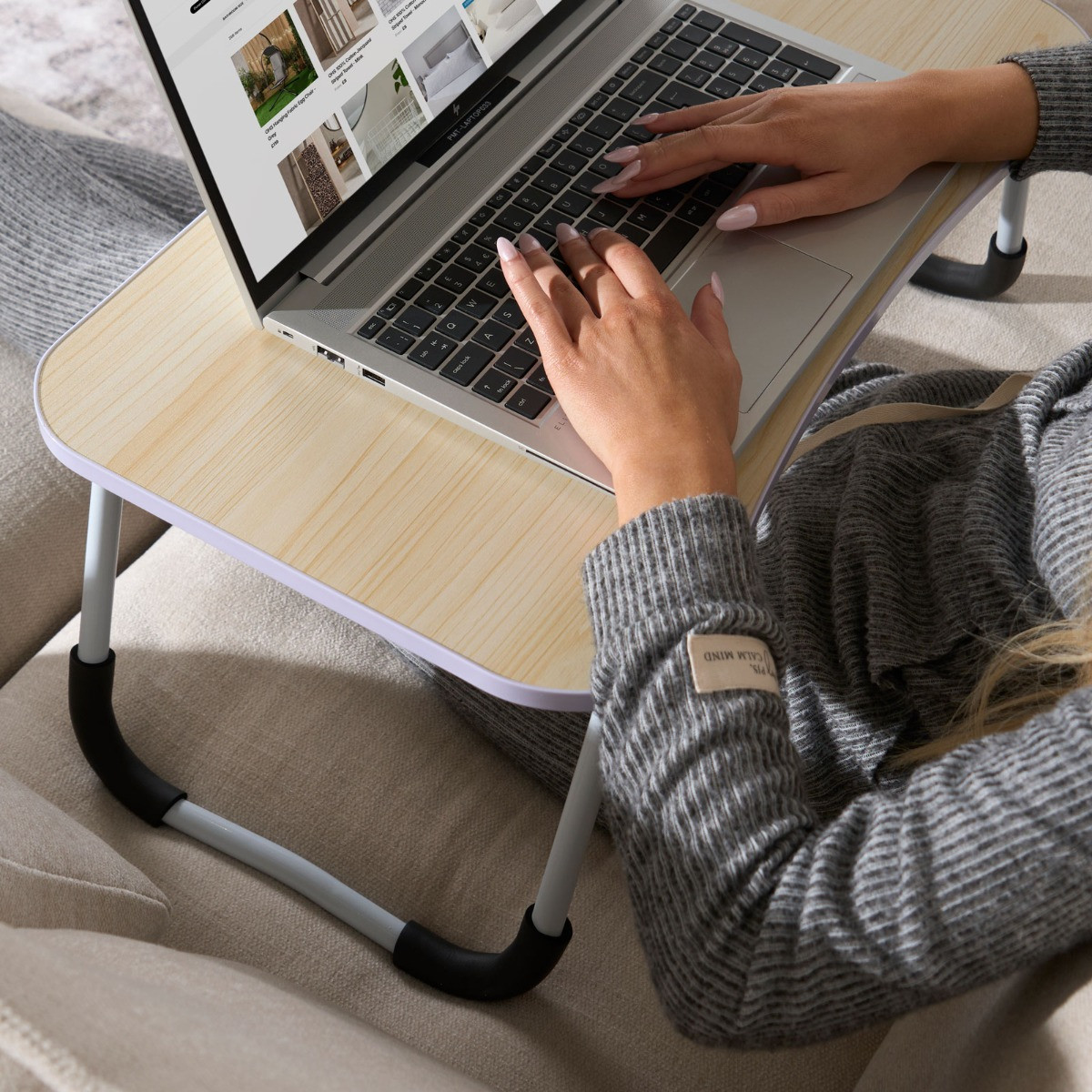 OHS Foldable Laptop Tray Table - Light Wood>