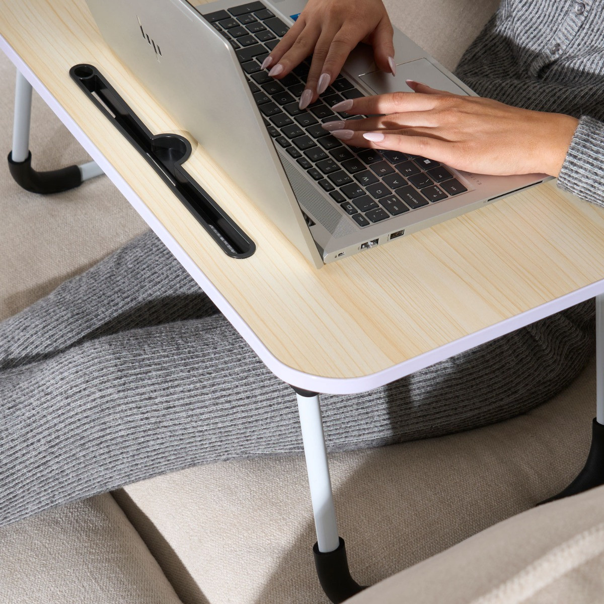 OHS Foldable Laptop Tray Table - Light Wood>