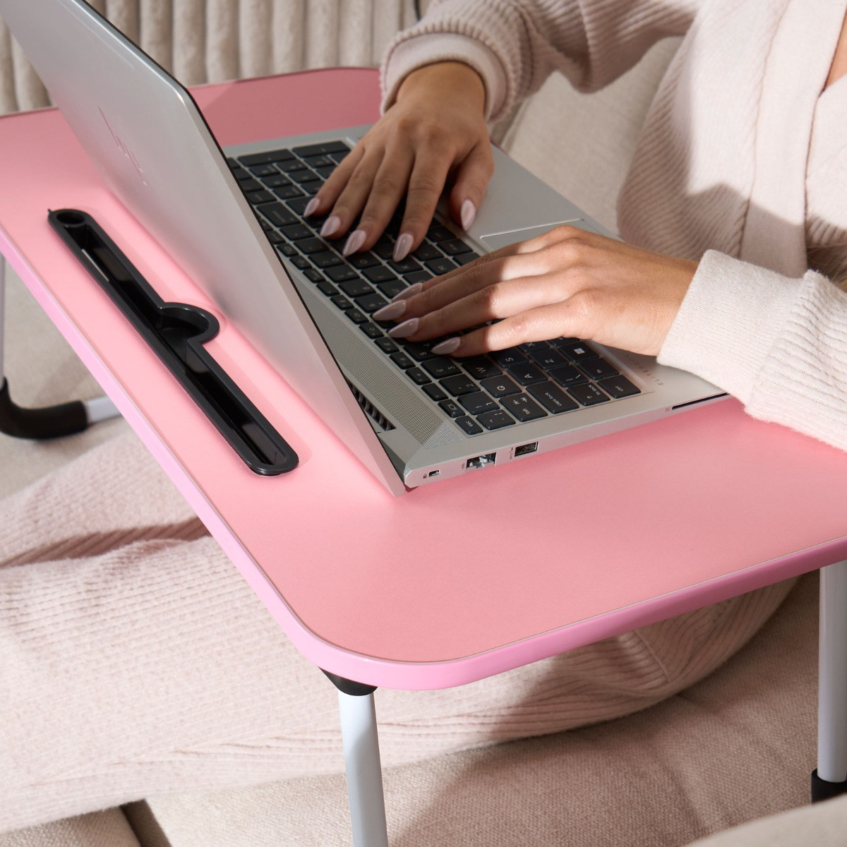OHS Foldable Laptop Tray Table - Blush>