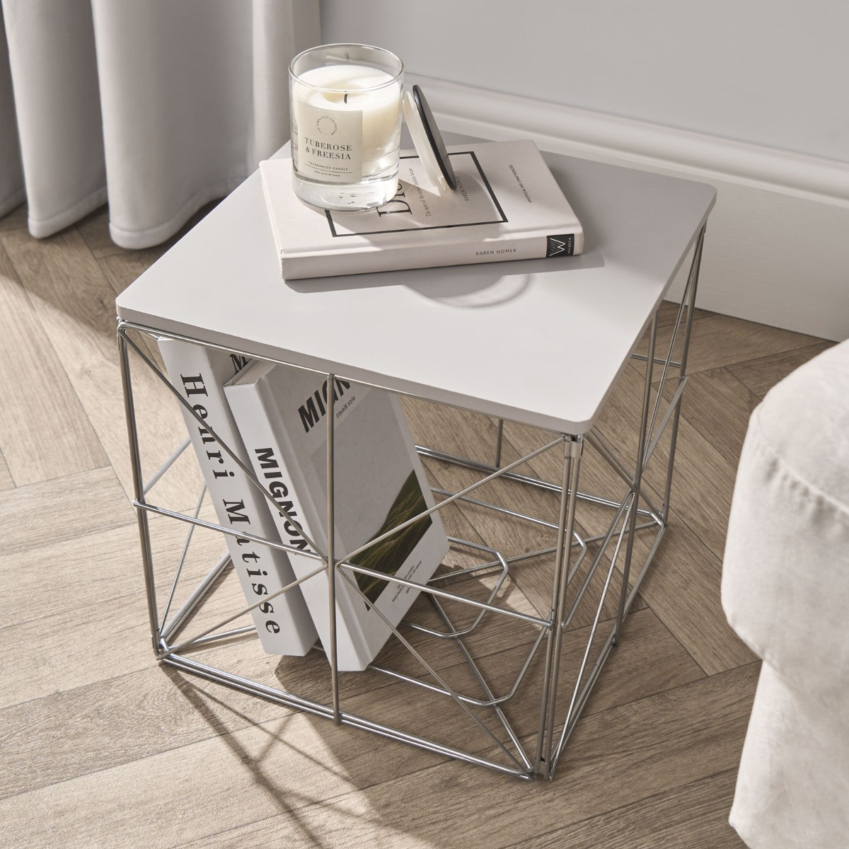 OHS Manhattan Small Storage Basket Side Table - Grey>