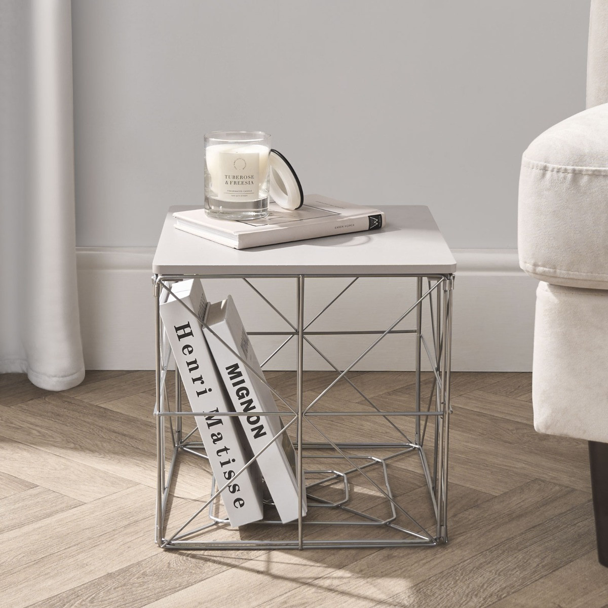 OHS Manhattan Small Storage Basket Side Table - Grey>