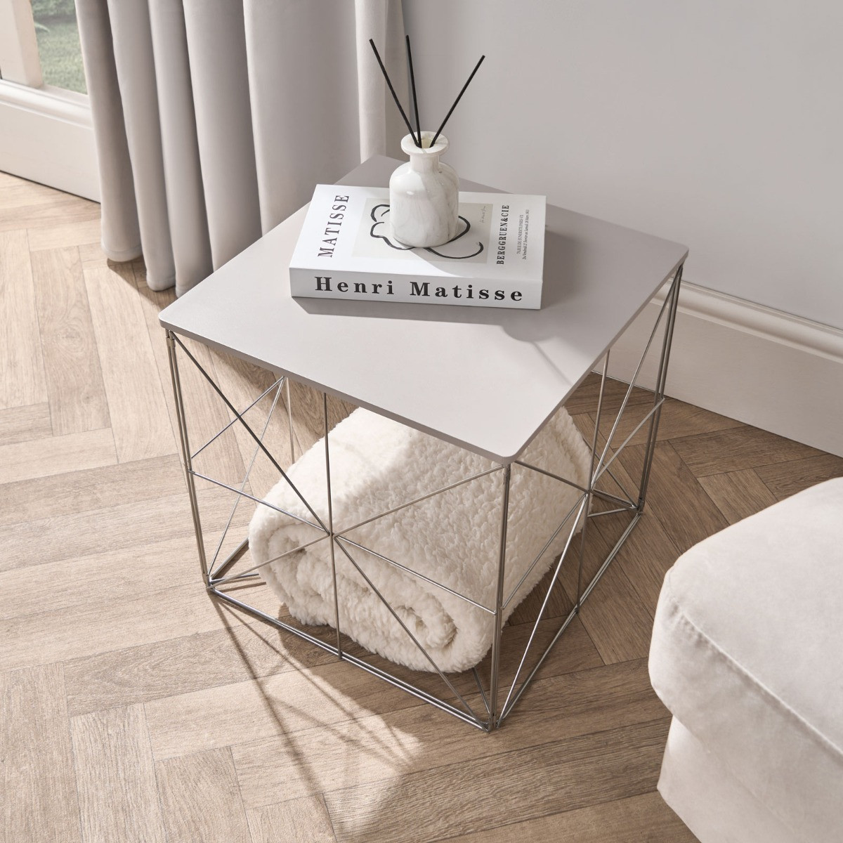 OHS Manhattan Large Storage Basket Side Table - Grey>