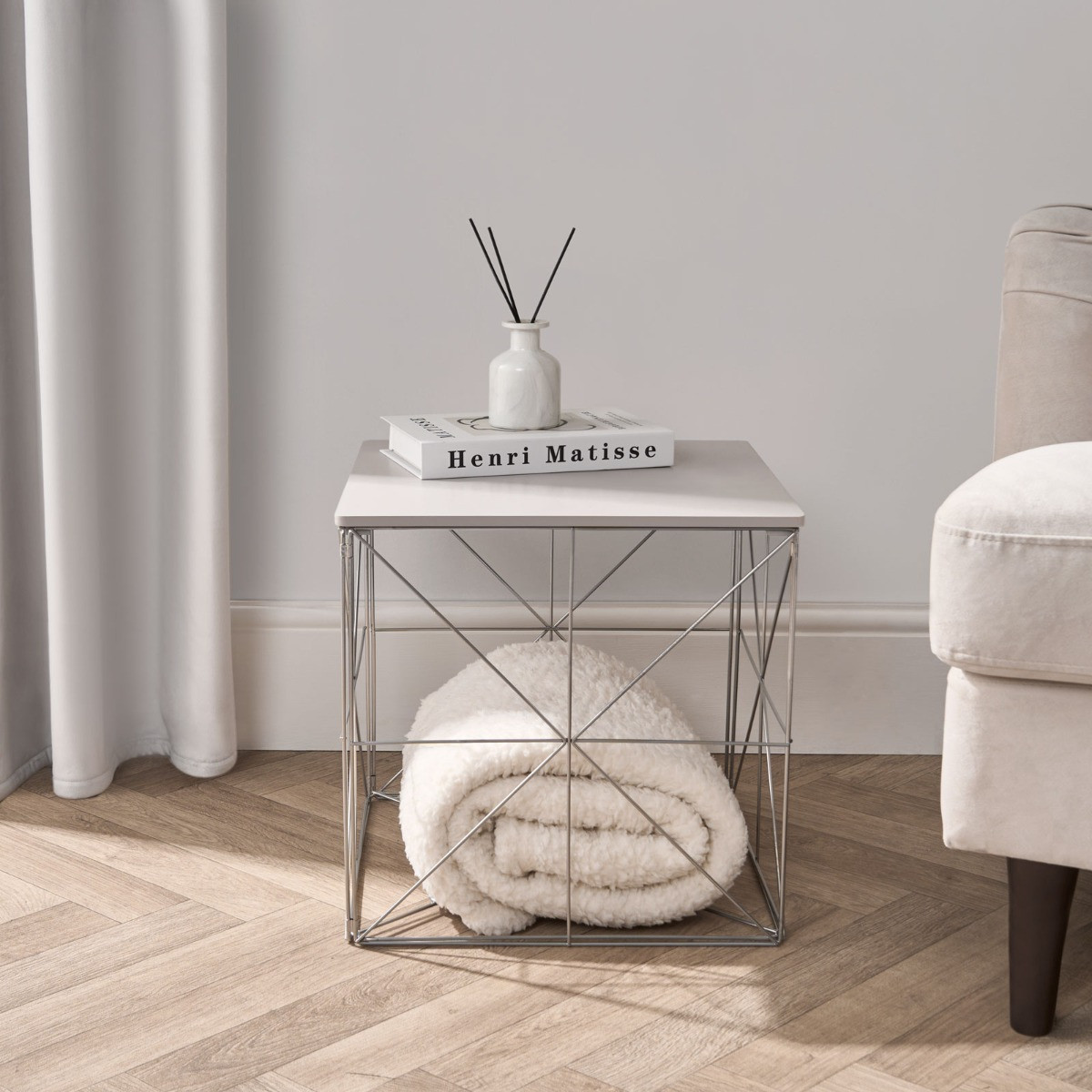 OHS Manhattan Large Storage Basket Side Table - Grey>