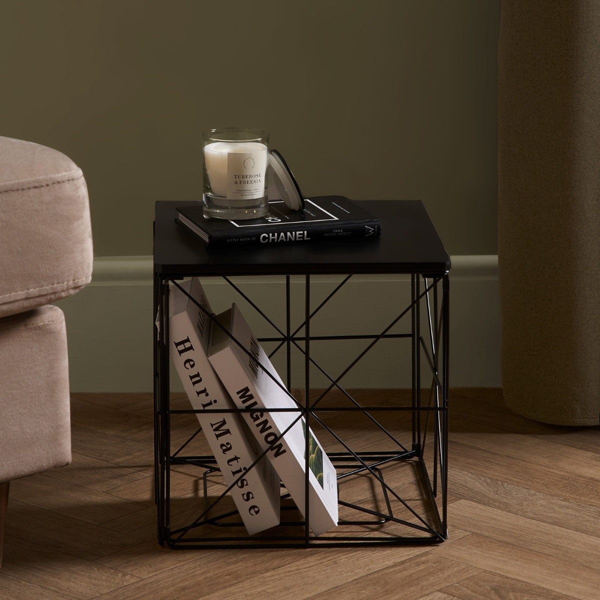 OHS Manhattan Small Storage Basket Side Table - Black>