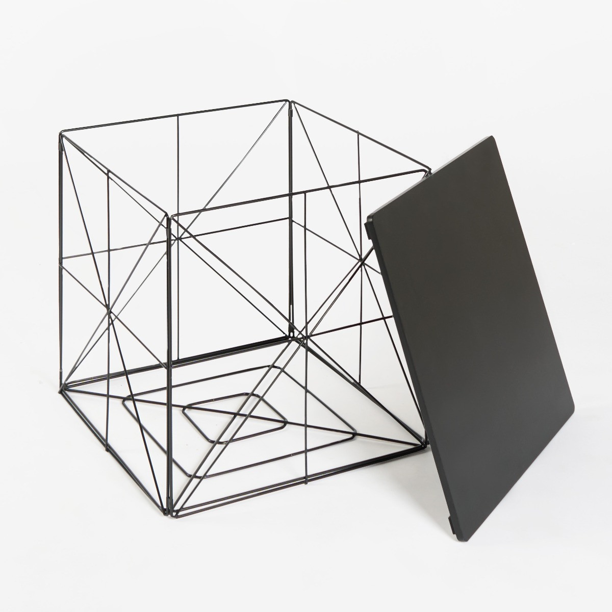 OHS Manhattan Storage Basket Side Table - Black>