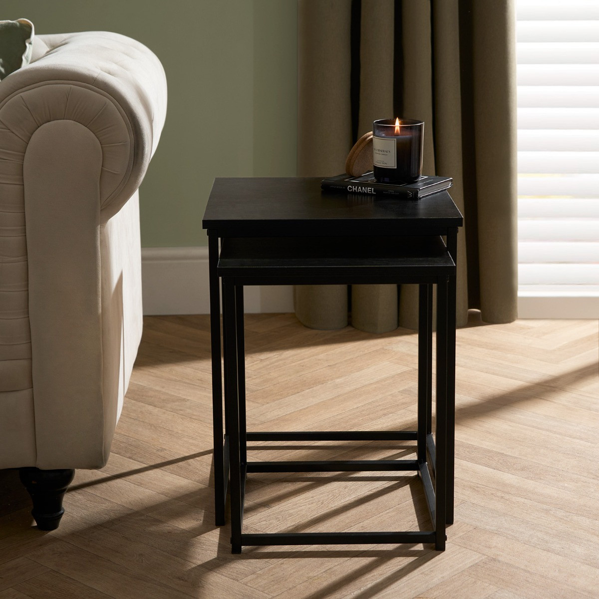 OHS Manhattan Nest of 2 Square Tables - Black>