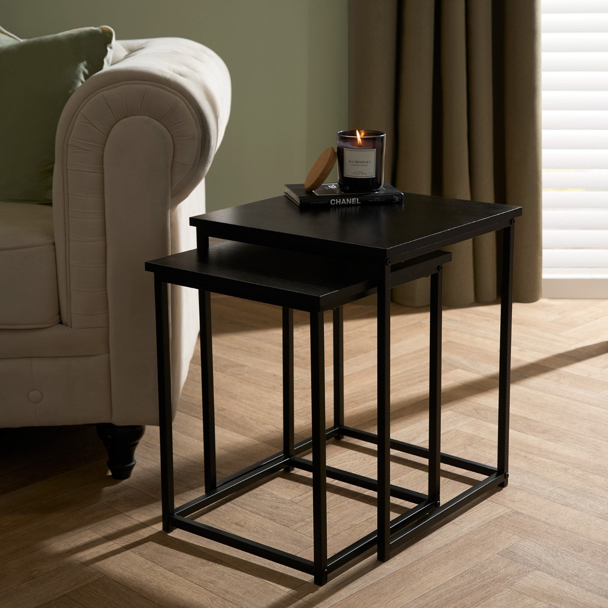 OHS Manhattan Nest of 2 Square Tables - Black>