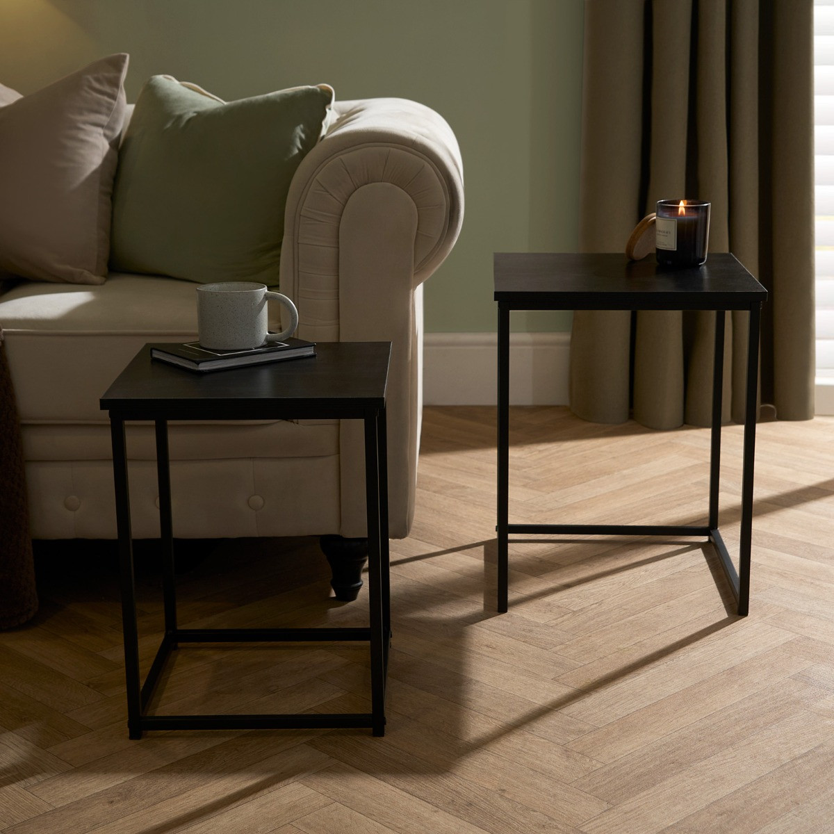 OHS Manhattan Nest of 2 Square Tables - Black>