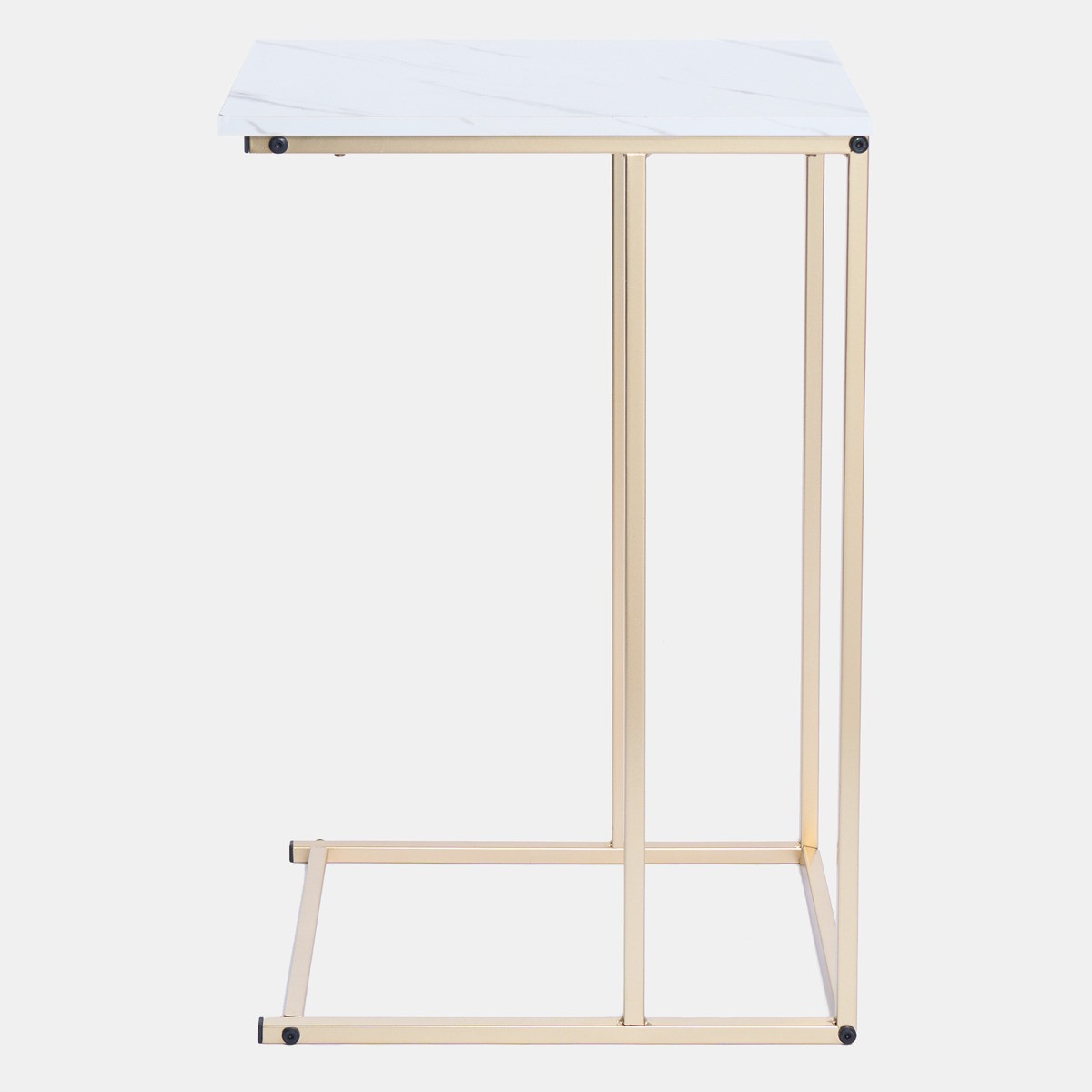 OHS C Shape Marble Effect Side Table - Gold/White>