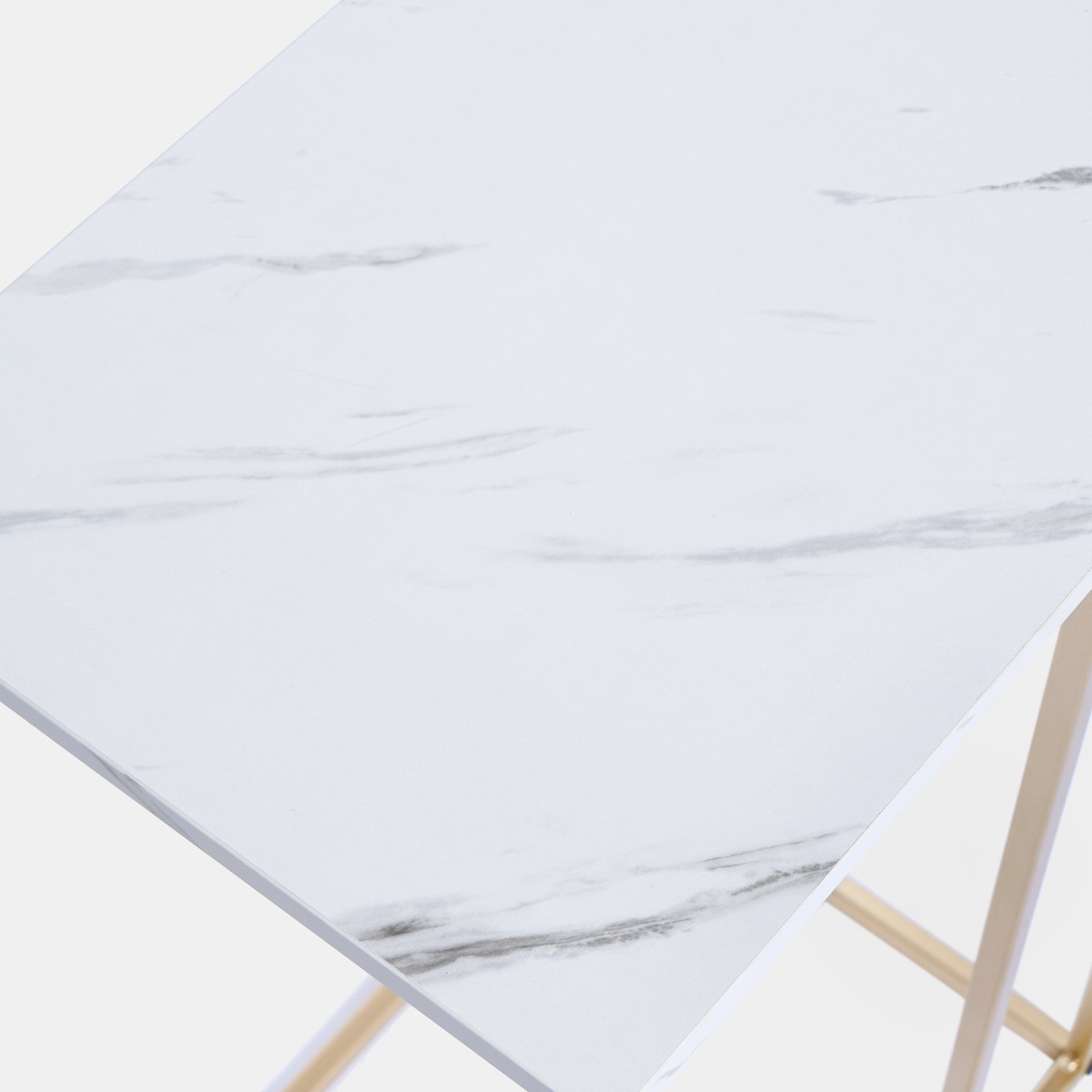 OHS C Shape Marble Effect Side Table - Gold/White>