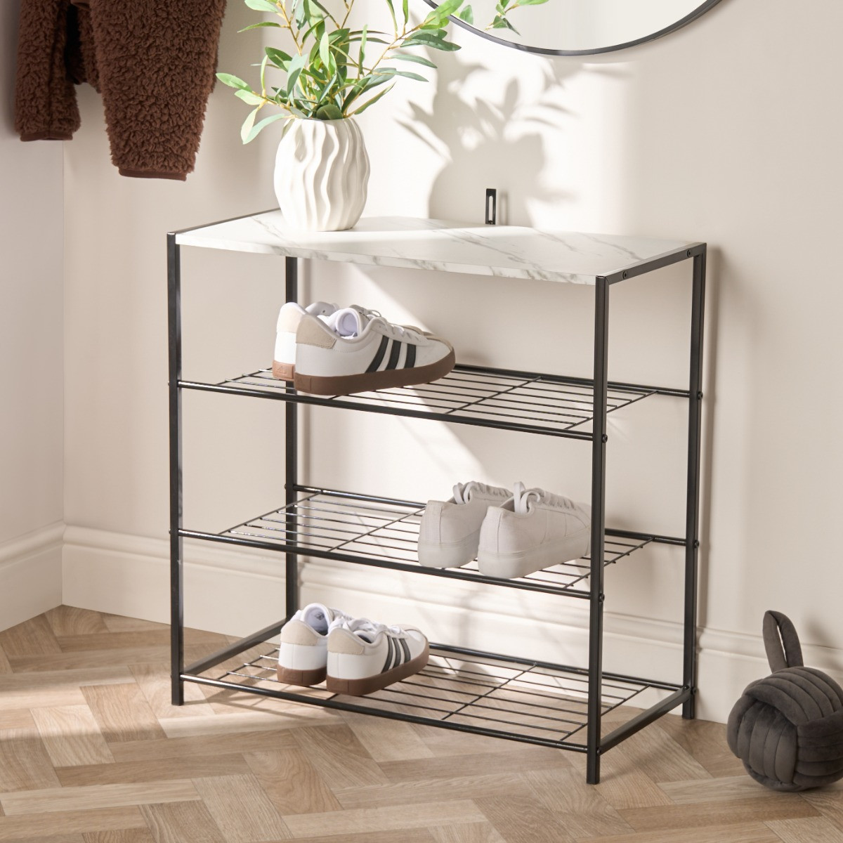 OHS Manhattan Marble Effect Multi Purpose 4-Tier Shoe Rack - Black/White>