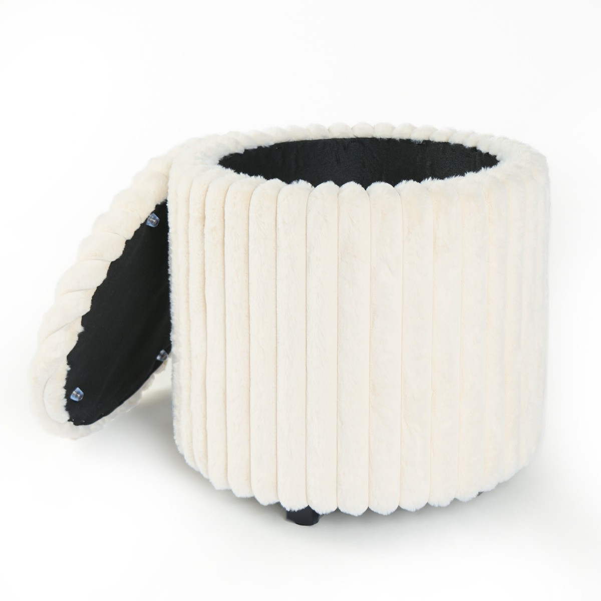 OHS Ribbed Round Ottoman - Cream>