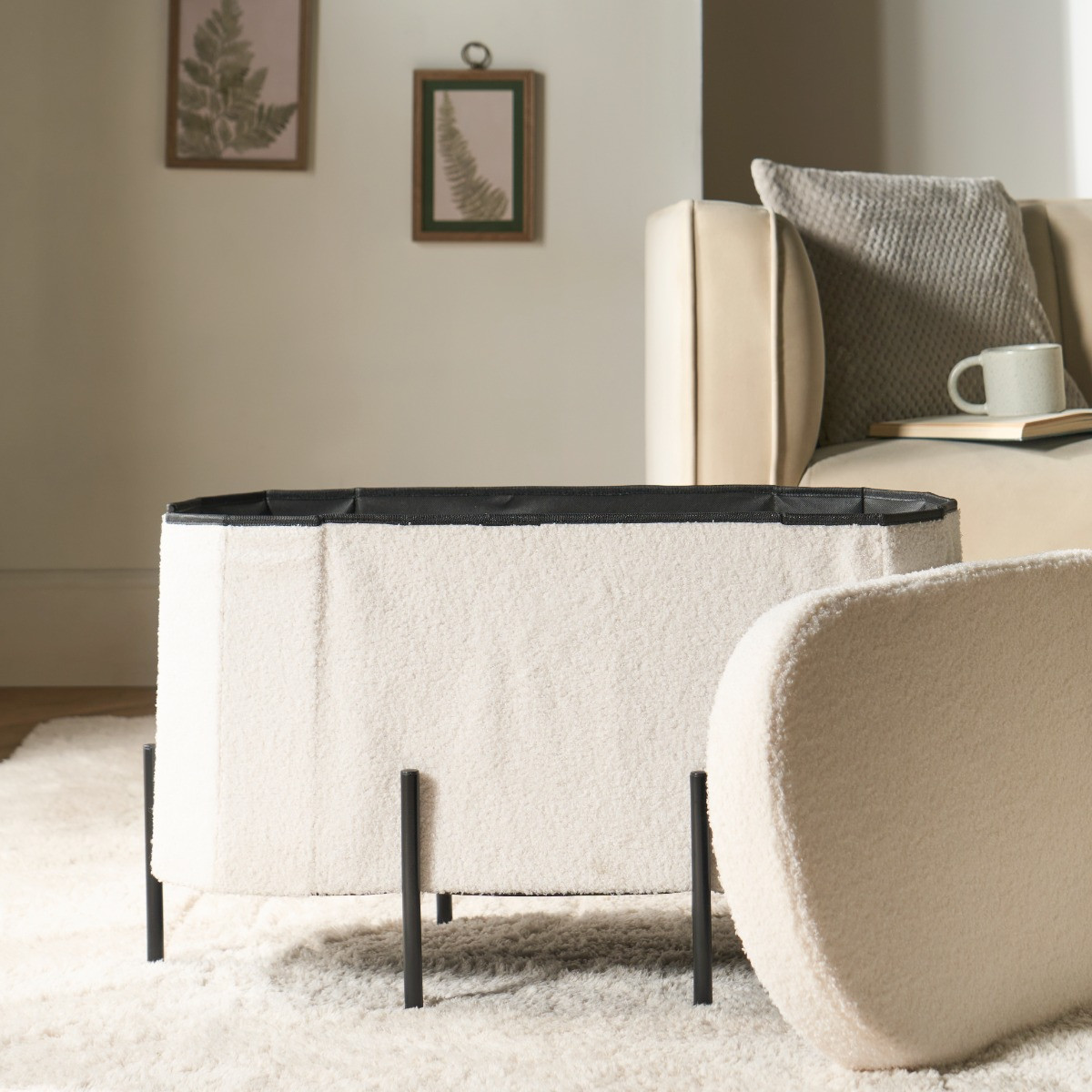 OHS Boucle Large Round Ottoman - Cream>