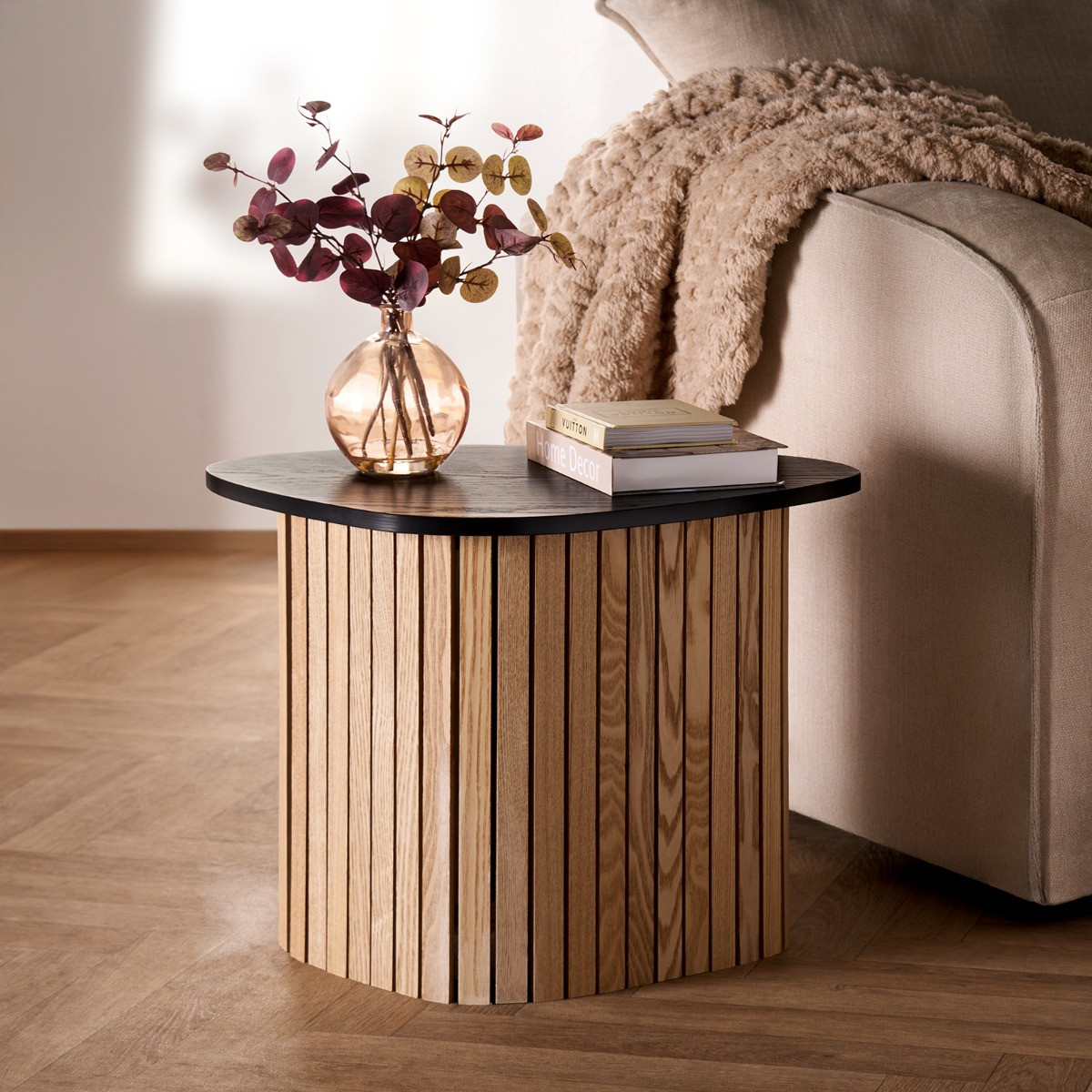 OHS Madison Ribbed Side Table - Light Wood/Black>