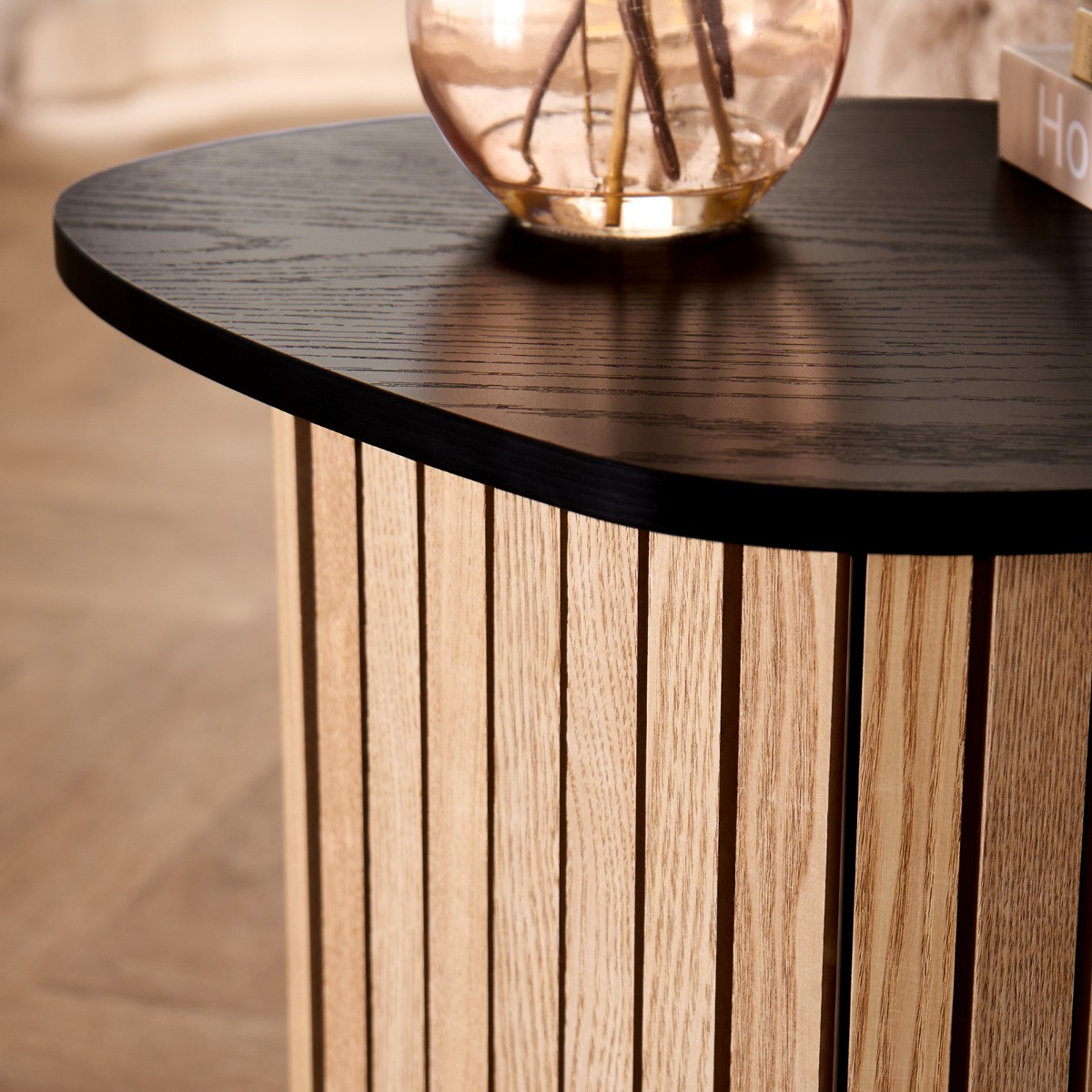 OHS Madison Ribbed Side Table - Light Wood/Black>