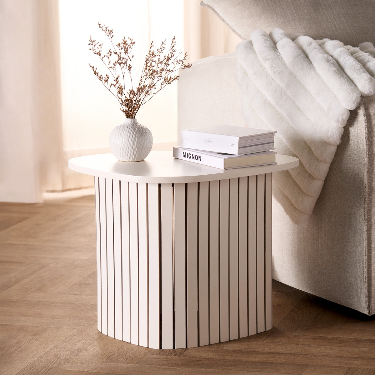 OHS Madison Ribbed Side Table - Cream>