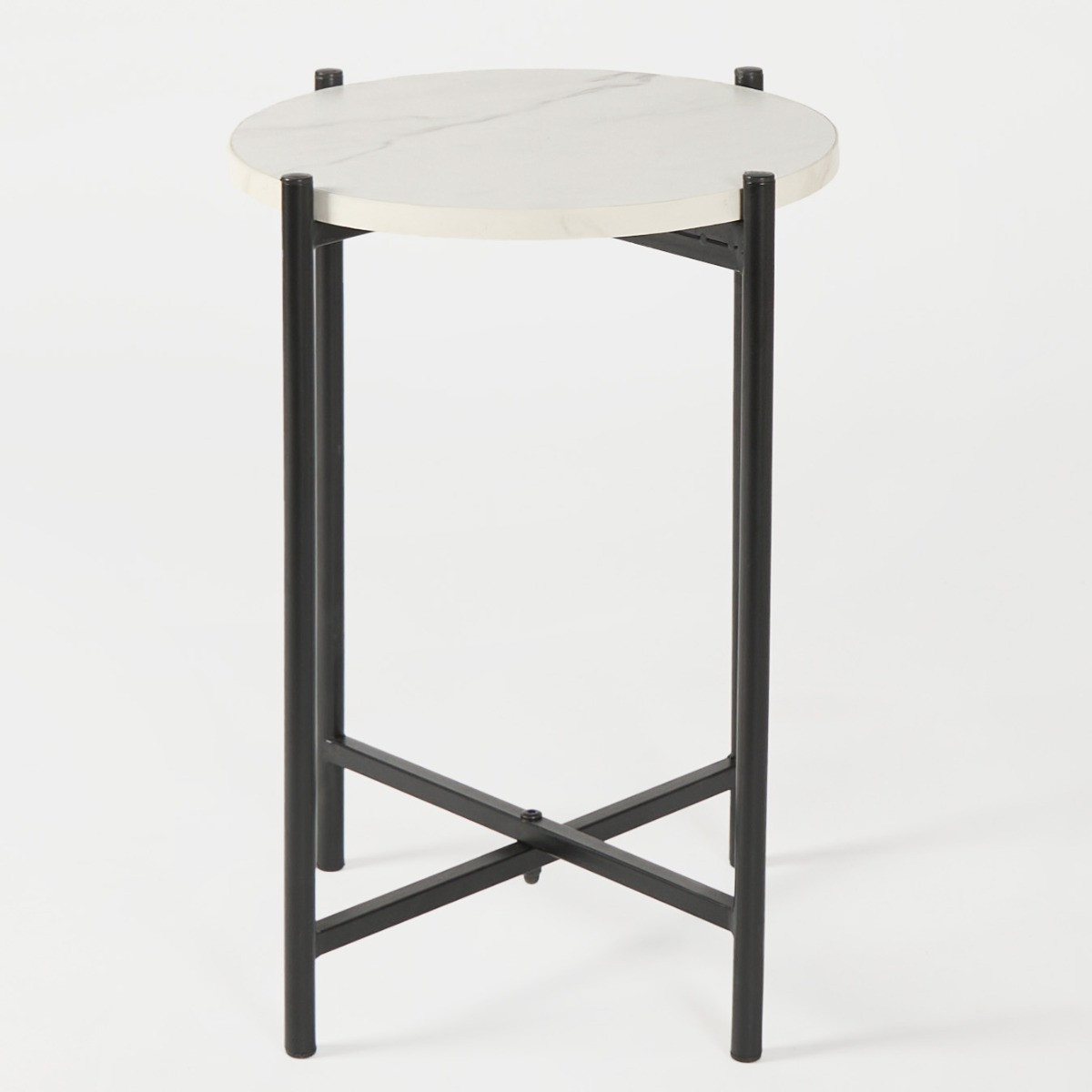 OHS Marble Effect Round Side Table - White>