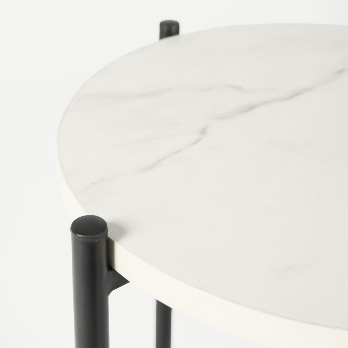 OHS Marble Effect Round Side Table - White>