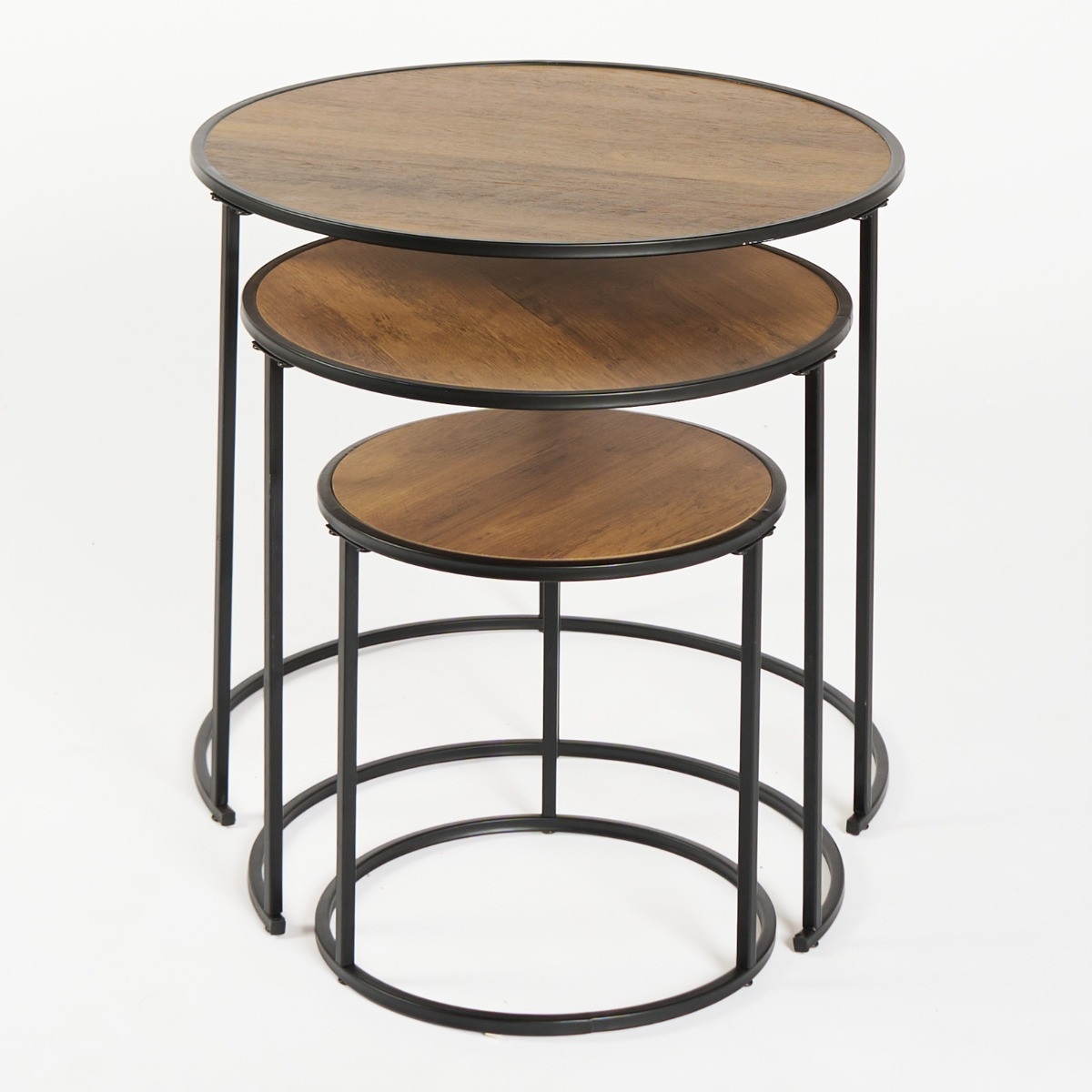 OHS Manhattan Nest of 3 Round Side Tables - Dark Wood>