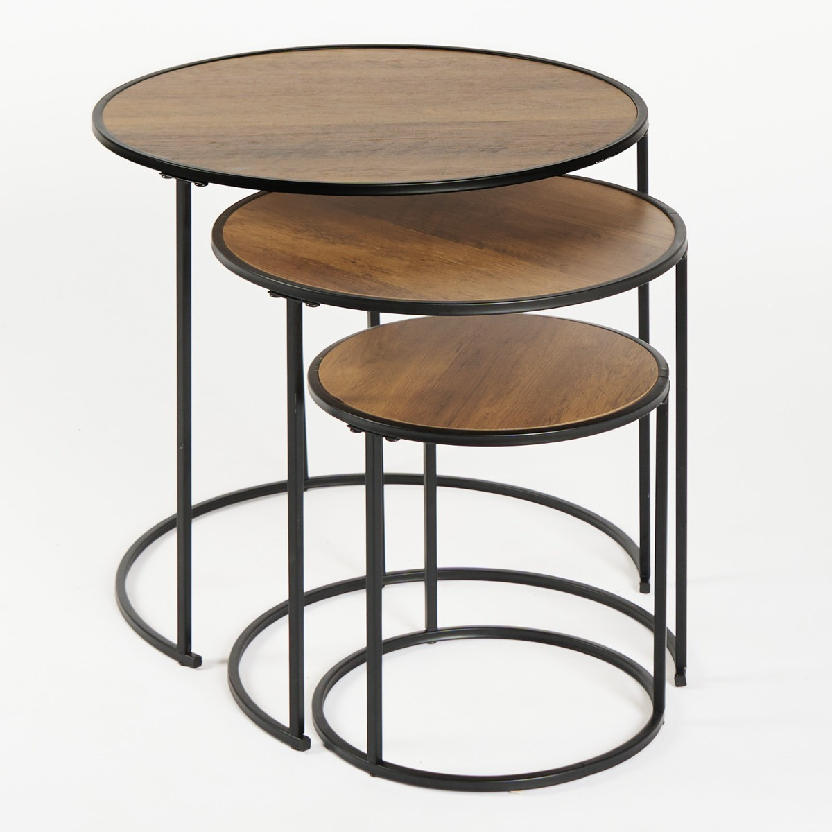 OHS Manhattan Nest of 3 Round Side Tables - Dark Wood>