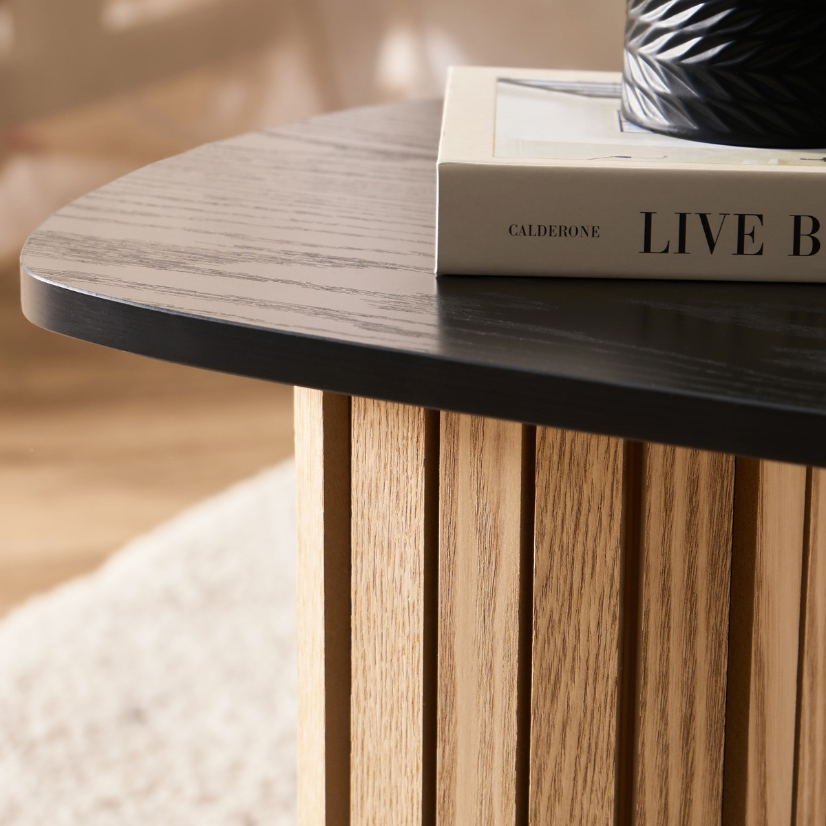 OHS Madison Ribbed Coffee Table - Light Wood/Black>