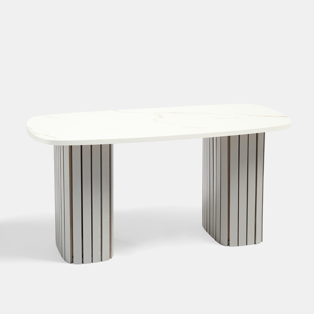 OHS Madison Marble Effect Ribbed Coffee Table - Grey/White>